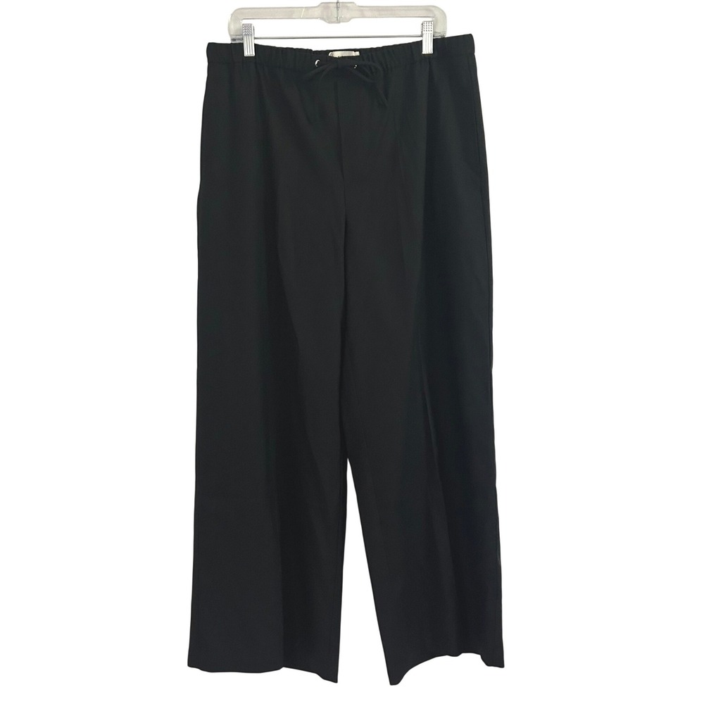 Everlane Womens Black Wool Blend Elastic Drawstring Wide Leg Easy Pants 12 New